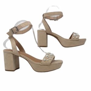 Torrid  Beige Platform Pearl-Embellished Women's Block Heels Size 6.5WW